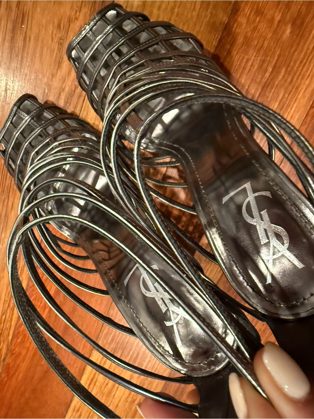 Yves Saint Laurent Black Cage Block Heel Sandals - Picture 7 of 13